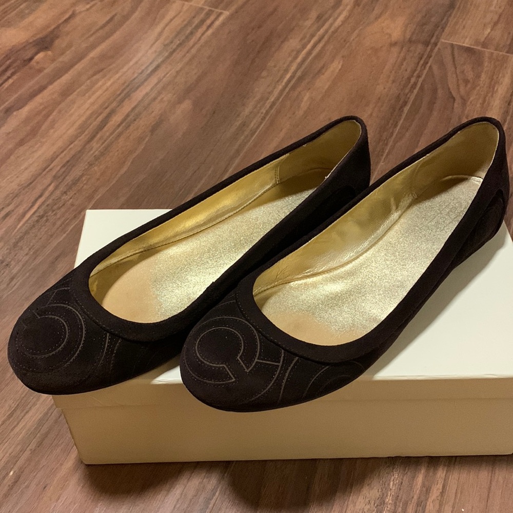 Coach flats, chocolate suede, size 9
